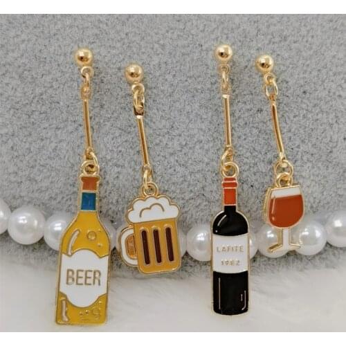 Wine earrings, beer earrings, handmade asymmetric earrings jewelry Mini food jewelry gifts for wine and beer lovers