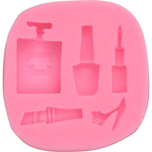 Make up perfume, bottle mouth, red high heel shoes sugar chocolate silicone mold 15-877