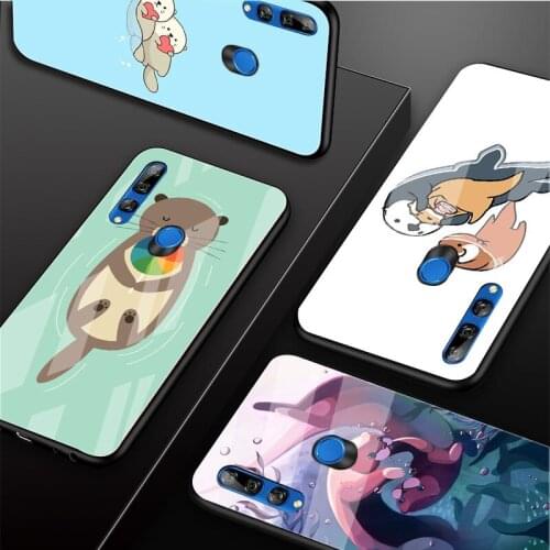 Cute cartoon otter Tempered Glass Phone Case For Huawei honor 8X 9 10i 20i 20Lite 20Pro 30 Pro Cover Shell