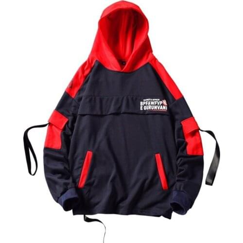 Mens Hoodie Printed Harajuku Hip Hop Hoodie Japanese Streetwear Mens Black Ribbon Hoodie