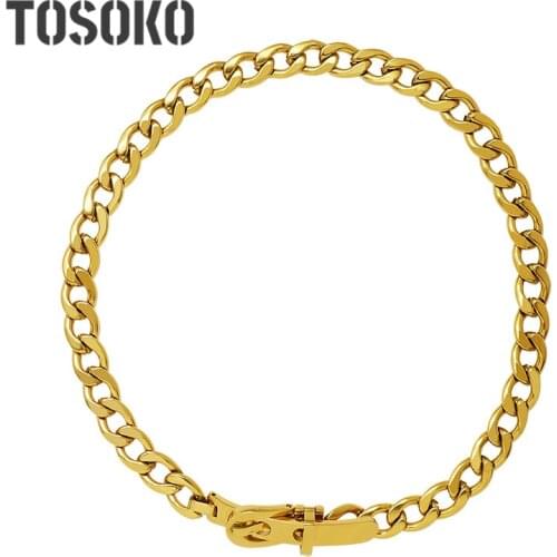 TOSOKO Stainless Steel Jewelry Belt Buckle Chain Clavicle Chain Womens Fashion Necklace Collar BSP891