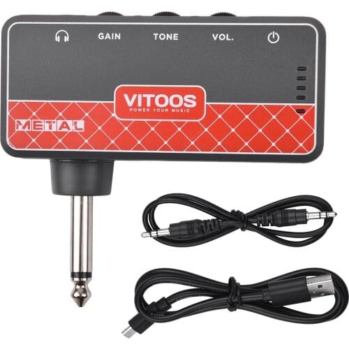 VITOOS ROCK Guitar Headphone Amp 1/4 Inch Plug 3.5mm Headphone Jack & Aux In with Gain Tone Volume Built-in Rechargeable Battery