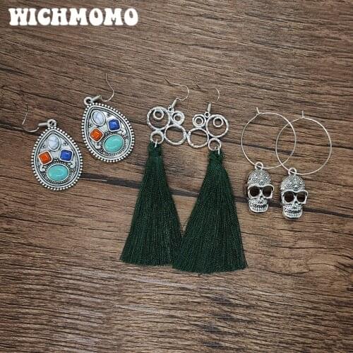 WICHMOMO Retro Bohemia Zinc Alloy Skull Tassels Earrings Womens Accessories Gifts EST003