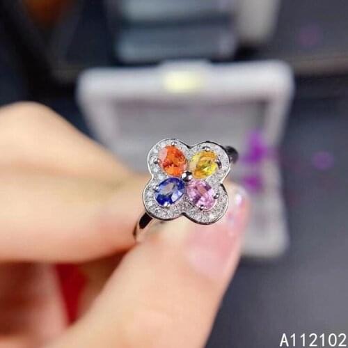KJJEAXCMY fine jewelry 925 sterling silver inlaid Natural color sapphire girl trendy flower Gem Ring Chinese style support test