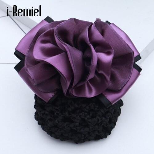 I-Remiel Floral Lace Satin Hairgrips Ribbon Bun Net Snood Bow Crochet Hair Clip Hair Accessories For Women Hair Clips Lady