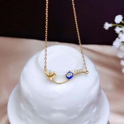Fashion Charm Golden Necklace Lotus Irregular Pendant Inlay Blue Zircon Dainty Flower Clavicle Chain Womens Wedding Ornaments