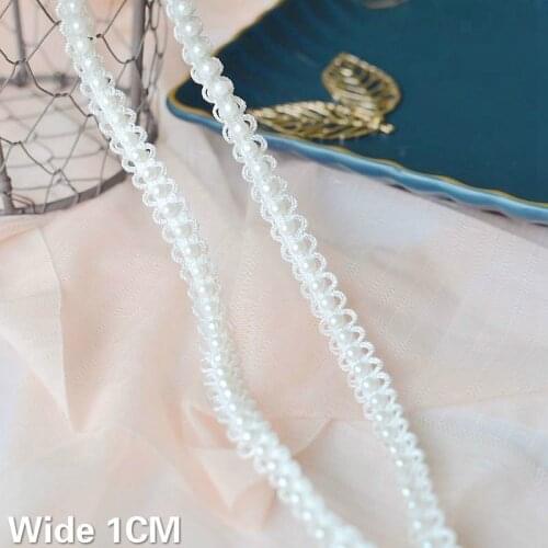 1CM Wide Luxury White Glitter Beads Embroidered Ribbon Beaded Fringe Lace Collar Neckline Trim DIY Wedding Dress Sewing Supplies