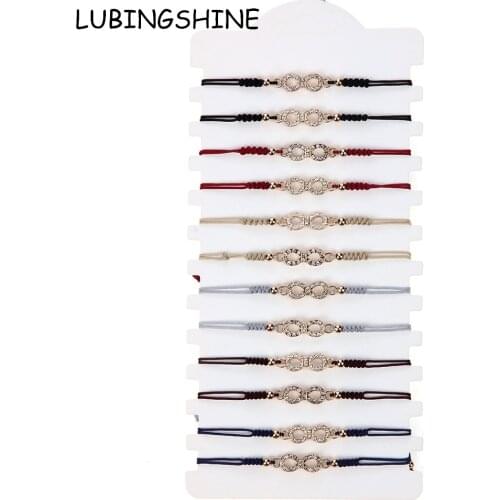 12pcs/lot Women Infinite Love Charms Yoga Bracelets Set Braided Adjustable Rope Chain Crystal Rhinestone Anklet Handmade Jewelry