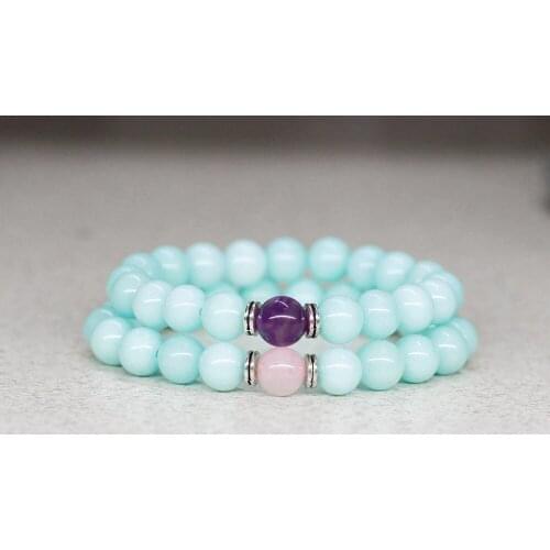 2pc Set Bracelet Couple Bracelet For Lovers Nature 8mm Bule Stone Bracelet Yoga Mala Beads Bracelet Gift For Boy Gift For Girl