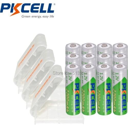 12pcs PKCELL 2200mah AA 1.2v NIMH battery rechargeable Batteries aa LSD battery rechargeable and 3pcs AA/AAA battery holder/case