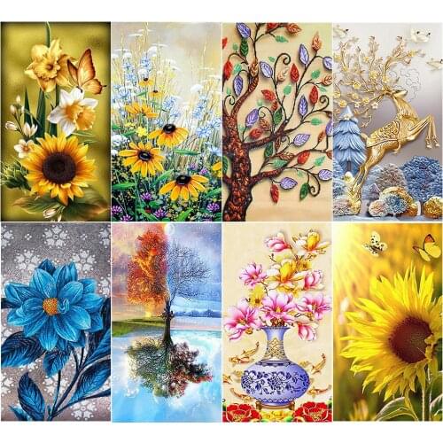 5d DIY Diamond Mosaic Art Painting Flower Full Square Sunflower Butterfly Diamond Embroidery Cross Stitch Kit Decor Craft Gift