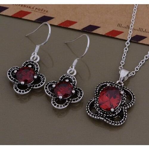 AS550 Lucky Silver Color 925 Jewelry Sets For Women Earring 683 + Necklace 999 /bxyakpfa Avyajnfa