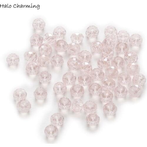 50 Piece Pink AB Color Crystal Glass Rondelle Quartz Faceted Beads Jewelry Findings 4-8mm