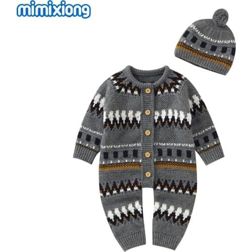Baby Rompers Clothes Fashion Newborn Boys Girls Jumpsuits Caps Sweaters Outfits 2pcs Sets Autumn Winter Toddler Infant Knitwear