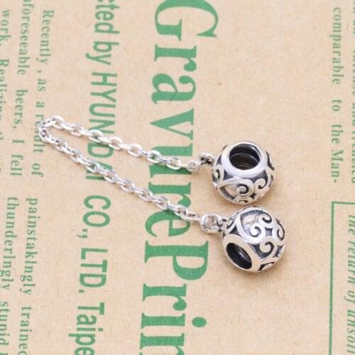 Hot Sale S925 Sterling Silver Vintage Magic Love Gorgeous Heart Safety Chain Charms Fit Bracelet DIY Bead for Jewelry Making