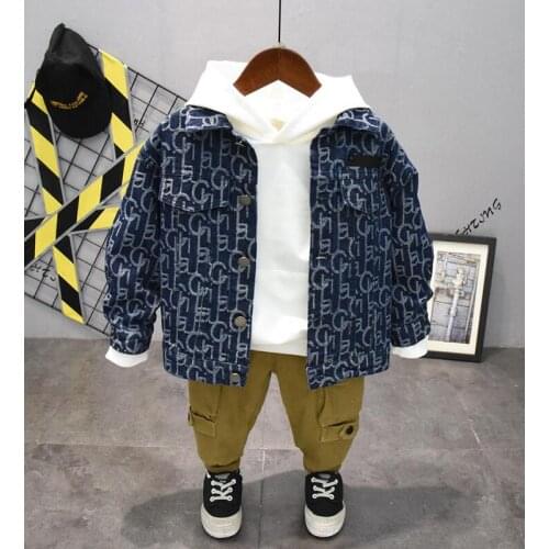 Baby boys Denim Jacket spring Autumn For Boys Coat Kids Outerwear Coats For Boys coat + hoodie + pants 3pcs boys set 2-6years