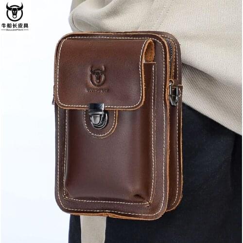 Feng ma pi Mens Leather Casual Wear Leather Belt Mobile Phone Waist Bag Full-Grain Leather Multifunction Shoulder Phone Bag