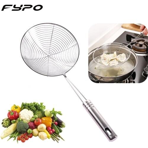 Long handle stainless steel filter colander kitchen fried net sieve dumplings spoon Foods sifter Kitchen French Fries Colander