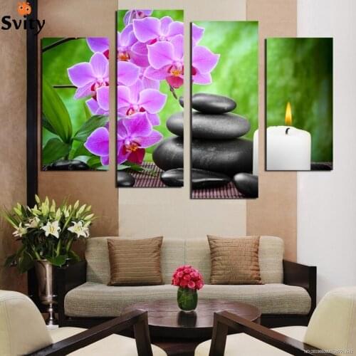 Hot Sell 4 piece canvas wall art Modern nature green Wall Painting flower Home Art Picture Paint on Canvas Prints decor F1781