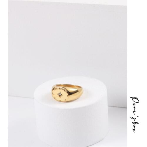 PerisBox 3 Sizes Chunky Square Star Rings Micro Setting Rhinestone Geometric Rings Engraving Statement Titanium Steel Jewelry