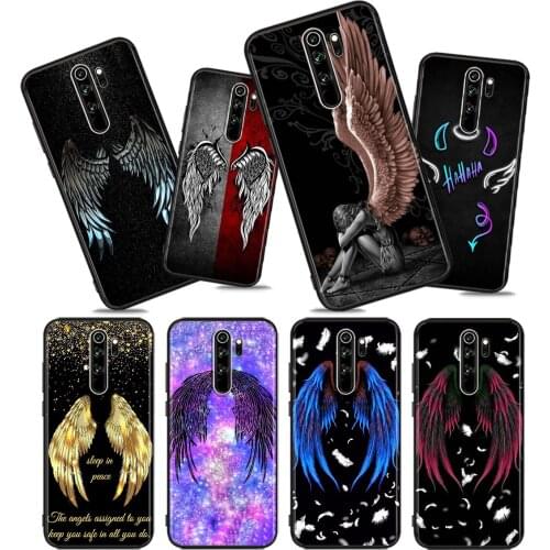Angel Devil Wings Matte Soft TPU For Xiaomi Redmi Note10 10S 9T 9S 9 8T 8 7 6 5A 5 4 4X Prime Pro Max Black Phone Case