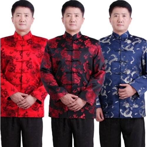 Vintage Tang suit middle-aged jacket men blazer masculino jaqueta masculina coats mens Long sleeve Chinese style stand collar