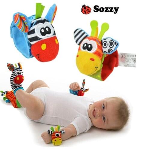 Soft Baby Toy Wrist Strap Socks Cute Cartoon Garden Bug Plush Rattle with Ring Bell 0M+ educational toys Sozzy