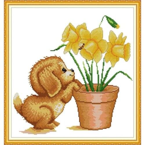 Dog 2 cross stitch kit aida 14ct 11ct count print canvas cross stitches needlework embroidery DIY handmade