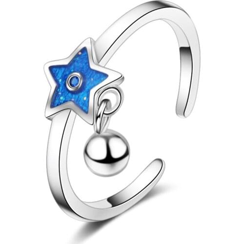 New 925 Sterling Silver Fashion Blue Star Girls Party Ring Women Finger Rings Jewelry Wholesale Birthday Gift Drop Shipping