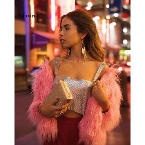 Sexy V Neck Slim Metal Sequins Tops Camisole Shiny Solid Sleeveless Spaghetti Strap Fashion Celebrity Nightclub Party Camis