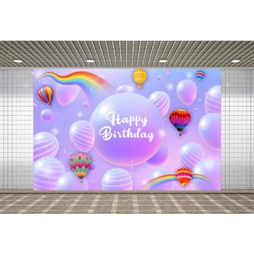 Lyavshi Rainbow Hot Air Balloon Purple Photography Backdrop Child Happy Birthday Party Portrait Customized Poster Background