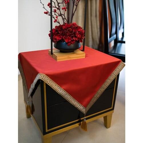 Custom Chinese Luxury Universal Dustproof Cover Cloth Silk Satin Side End Table Cloth Bedside Cabinet TV Set Fridge Dust Covers