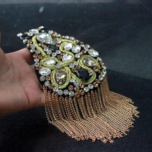Handmade Fashion Tassel Chain Patch Shoulder Board Badges beads Fabric Metal Epaulet Epaulette Military Pin on Brooch Medal