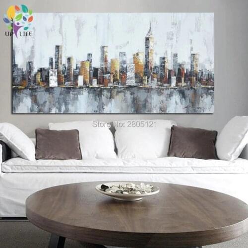 Handpainted Modern abstract city Canvas Painting gray Canvas Art new york Landscape Picture Cuadros Decoracion For Living Room