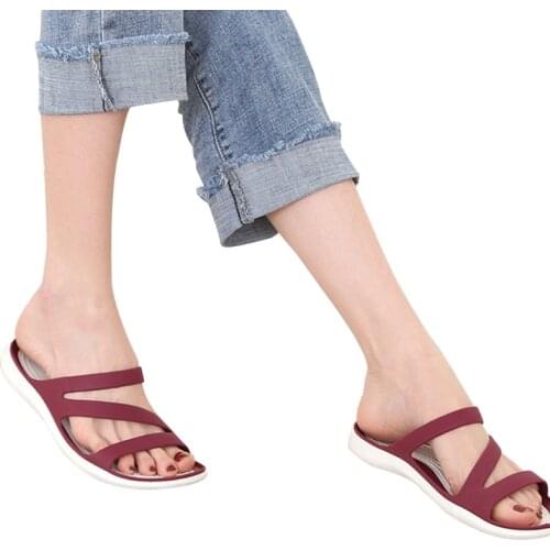 40GC Women Open Toe Anti-Skid Slippers Hollow Out Strappy Flat Slide Beach Sandals