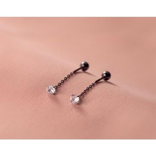 925 Sterling Silver Round Zirconia Screw Back Beads Black Stud Earrings For Girls Daughter Kids Simple Jewelry Gift
