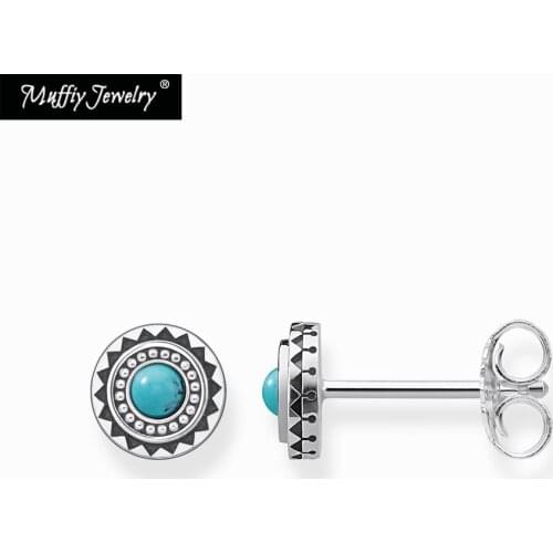 Blue Stone Sun Stud Earring,Europe Style Rebel Fashion Good Jewelry For Men & Women,2018 Gift In 925 Sterling Silver