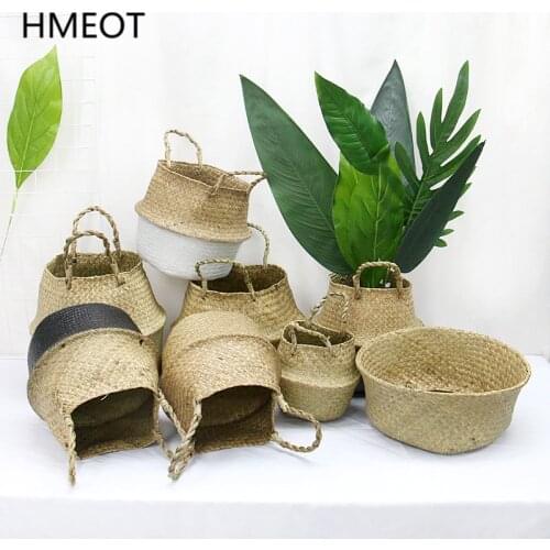 Nordic Woven Flower Basket Storeage Foldable Natural Bamboo Storage Pot Planter Flower Vase Decor For Home Storage Hanging Wall