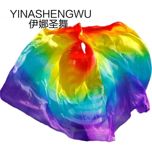 Newest Pure Silk Belly Dance Veils Belly Dance Scarf Silk Veils Practice Stage Performance Rainbow color