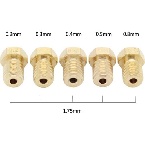 3D Printer Parts Nozzles V5 V6 E3D M6 Thread 0.2 0.3 0.4 0.5 0.8 mm All Metal Brass Nozzle For 1.75mm Filament For Mega S
