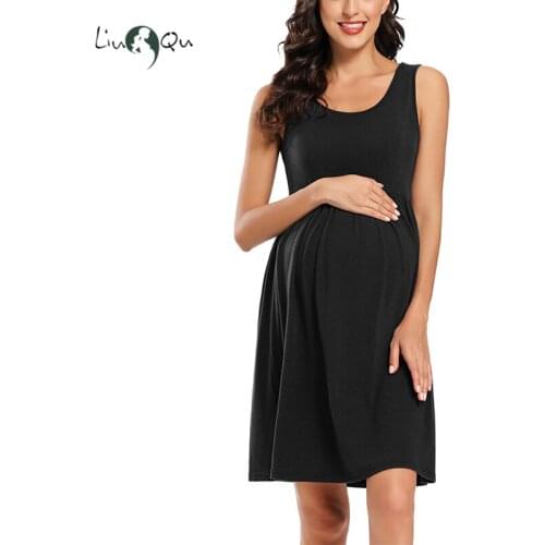 Womens Maternity Dresses Sleeveless Side Ruched Striped Casual Pregnancy Dress Maternity Tank Dress Knee Length for Baby Shower