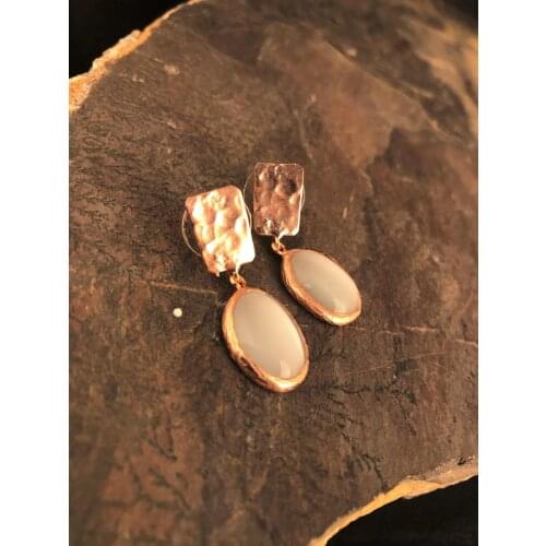 Dr Stone Natural Stone rose gold plated womens hand-made with cats eye Stone earrings KRB478