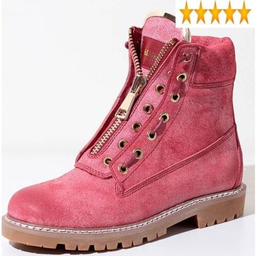 Women Luxury Zipper Ankle Thick Heel Vintage Motorcycle Booties England Winter Fleece Warm Fashion Snow Boots Plus Size
