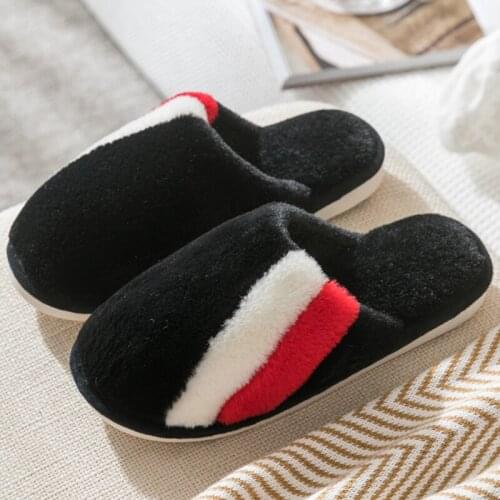 Winter Home Furnishing Plush Cotton Slippers Mens Warm Comfortable Simple Shoes Three Color Matching Bedroom Cotton Slippers
