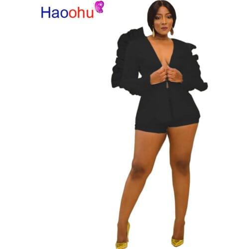 Winter Women sets V-Neck Full Sleeve Coat Shorts Suits Mesh Sexy Two Piece sets Ruffles Tracksuits Office lady Night