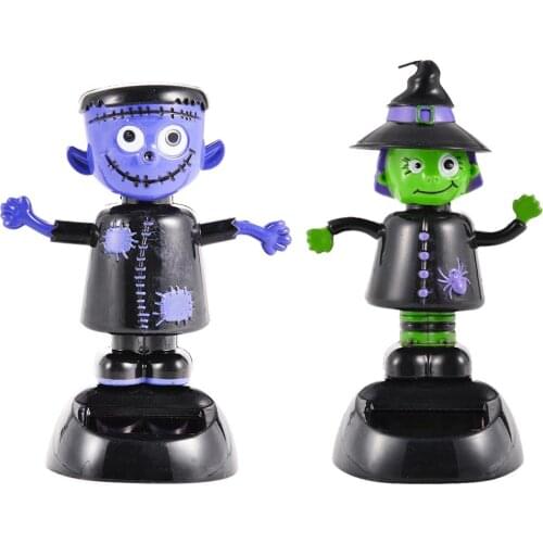 1pc Car Interior Innovative Solar Shaking Head Ghost Doll Witch Cartoon Swinging Car Decoration Solar Powered Toys