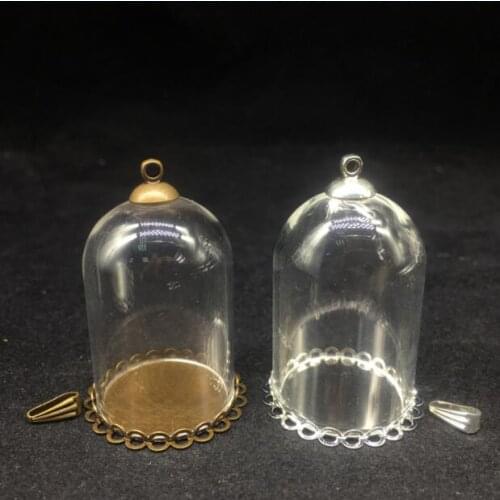 20sets/lot 38*25mm bell glass globe bronze/silver double lace base tray beads cap set vial pendant necklace pendant jewelry