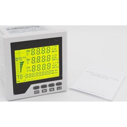 3 phase Intelligent 2-31th harmonics measuring power meter Kwh watt var cos A V Hz panel meter with RS485
