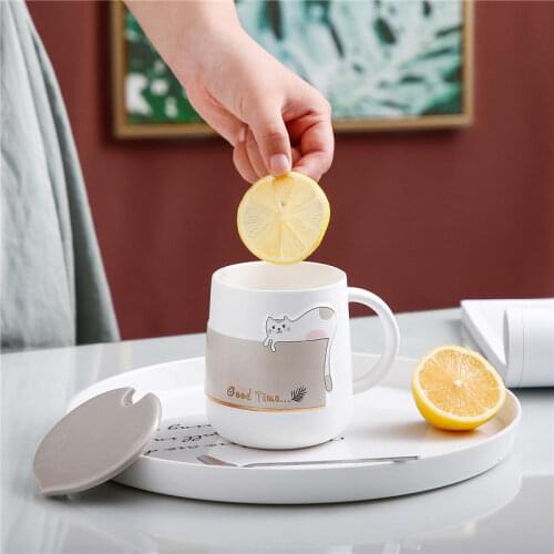 450ml Cartoon Ceramic Mug Glass Creative Cute Couple Cup Coffee Milk Cup Office Cup with Lid Spoon Girl Gift