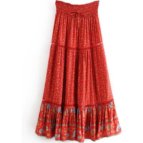 Bohemian Floral Printed Women Midi Skirts Elastic High Waist Vintage Chic Faldas Summer Fall Casual Sexy Female Long Skirt 2020